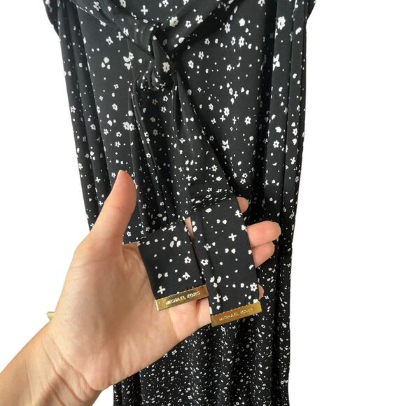 Michael Kors Nora Print Border Maxi Dress Sz XS Floral Wrap Tie Sleeveless - Picture 5 of 14
